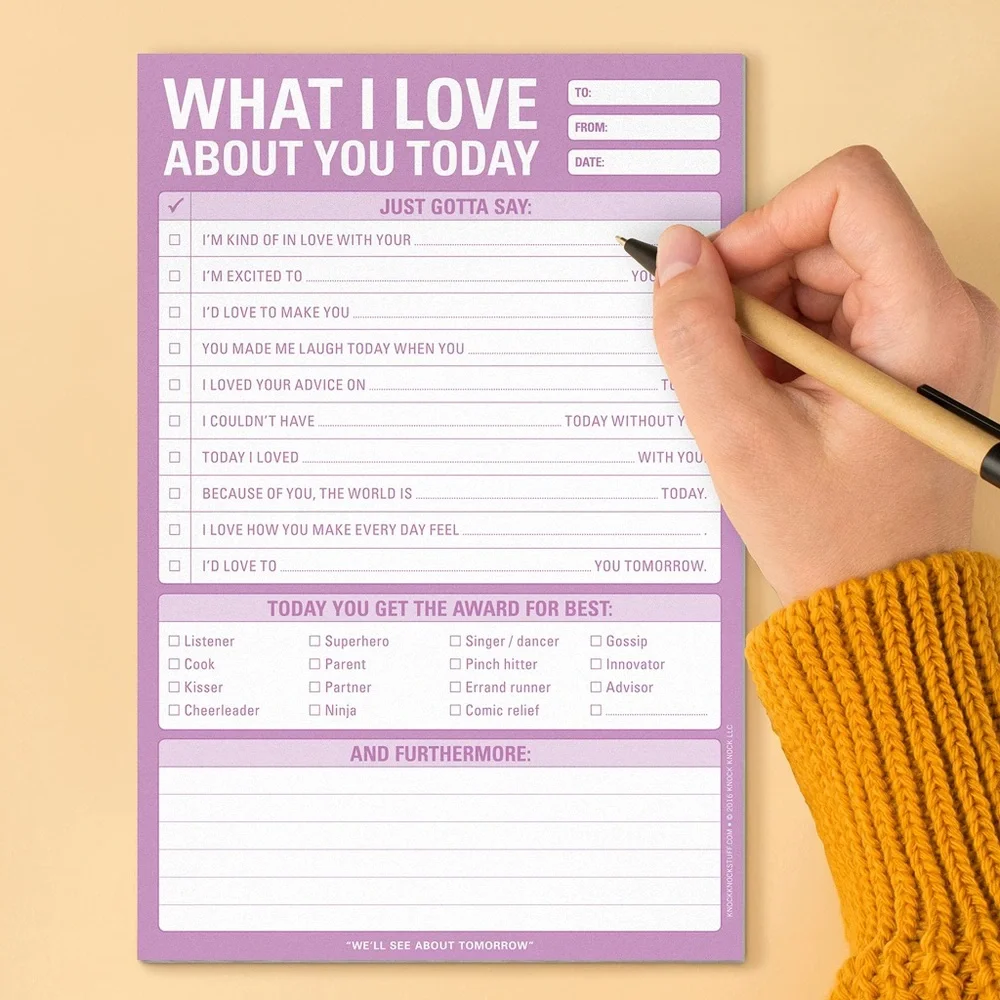 NEW✨ What I Love About You Today Notepad Sheets Knock Knock Note Prompt Pad